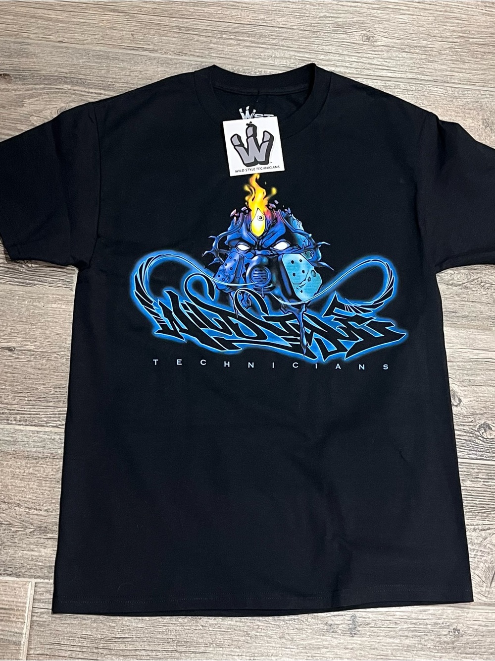 Urban Outfitters Black Graphic Tee with Blue and Yellow Artwork Graffitti